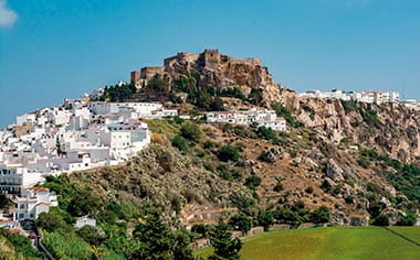 The castle in Salobrena sits on a hill above the whitewashed town in Spain